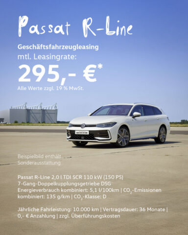 VW Passat R-Line im Geschäftsfahrzeugangebot für 295,- €
