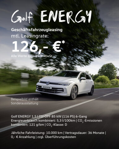VW Golf Energy im Geschäftsfahrzeugangebot für 126,- €