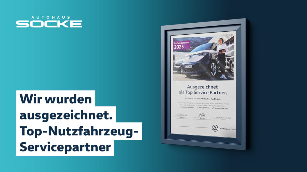 Eingerahmte Auszeichnung des Autohaus Socke als Top Service Partner für Nutzfahrzeuge