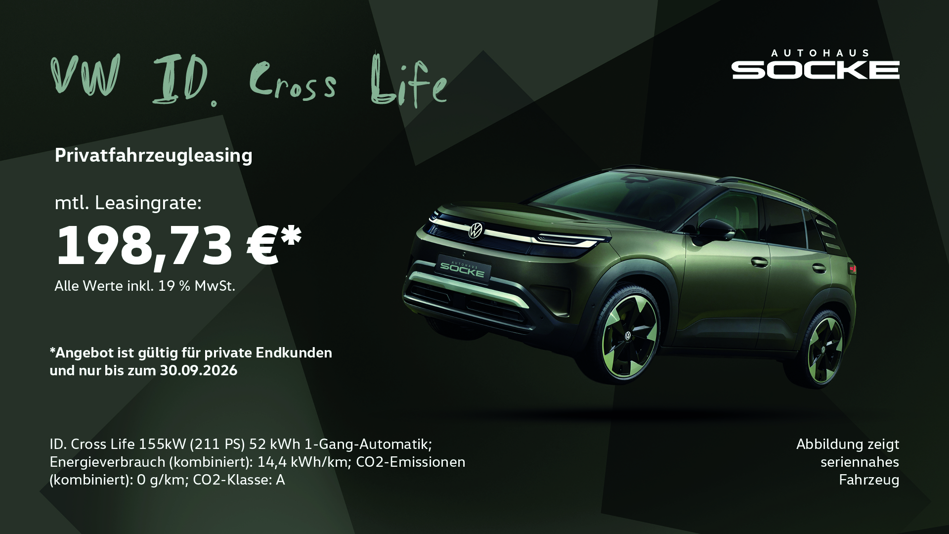 Privtafahrzeugleasing eines VW ID. Cross für 198,73 € mtl.