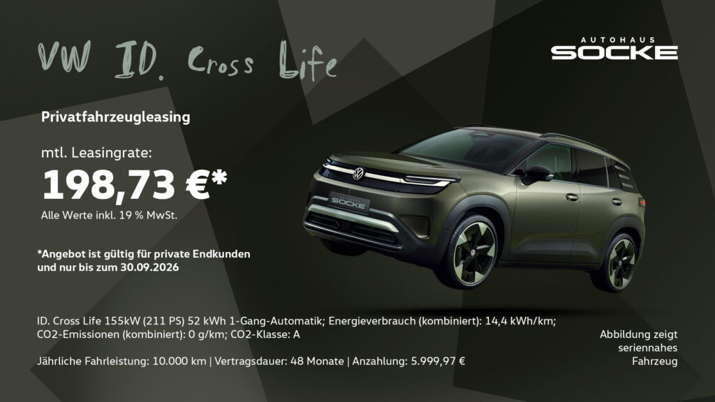 Privtafahrzeugleasing eines VW ID. Cross für 198,73 € mtl.
