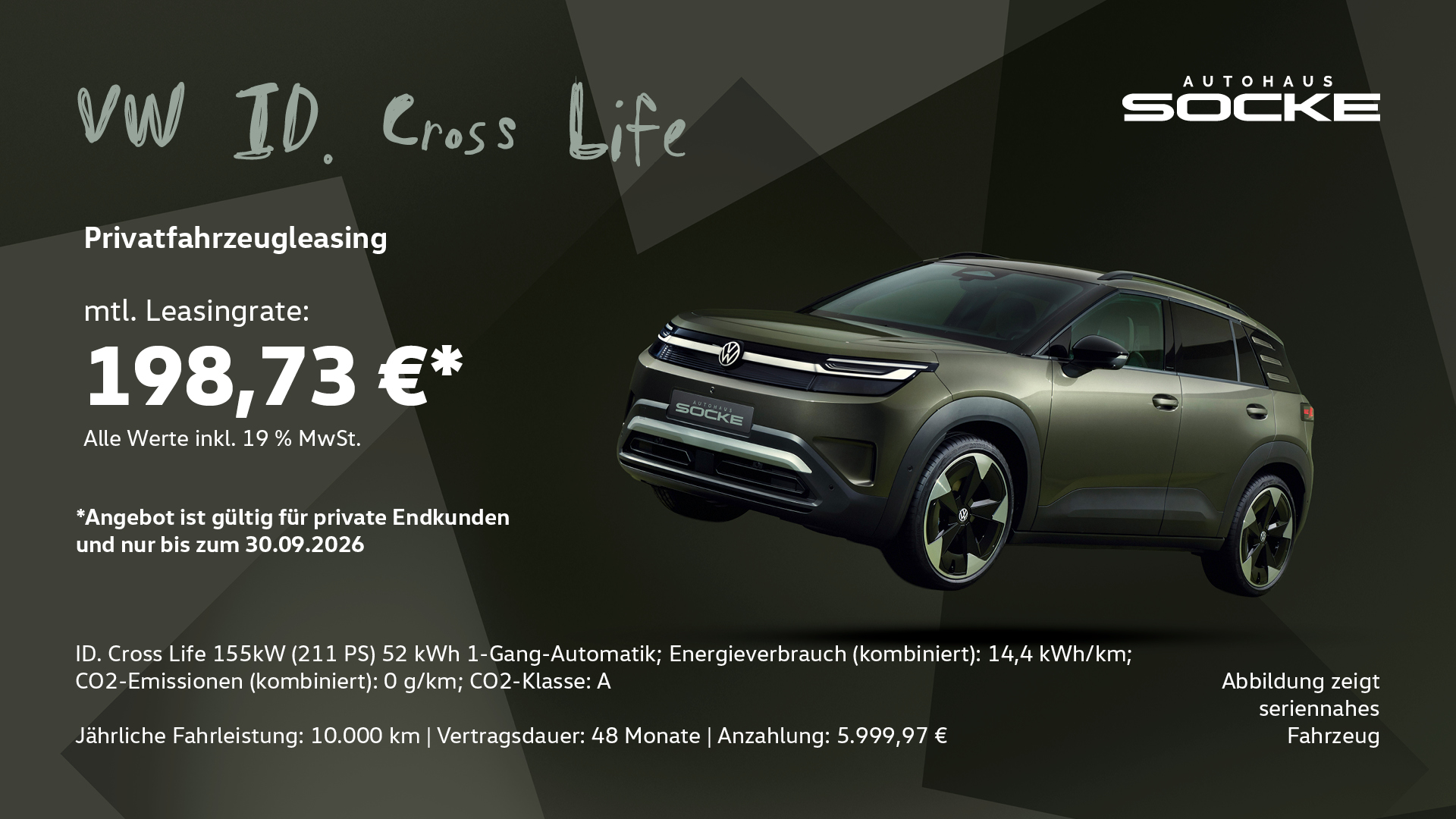 Privtafahrzeugleasing eines VW ID. Cross für 198,73 € mtl.